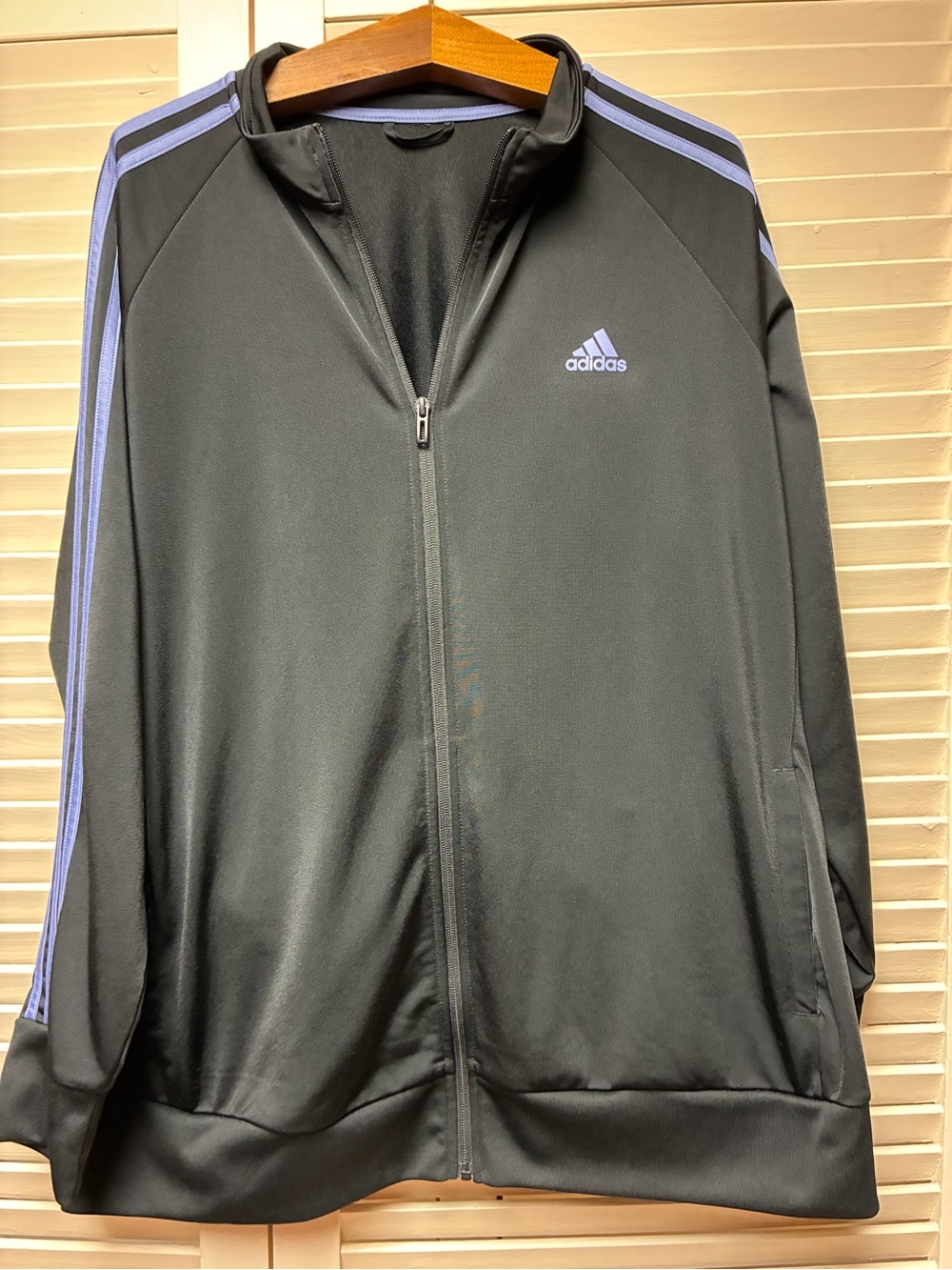 adidas Men's Black Full-Zip Track Jacket with Purple Stripes